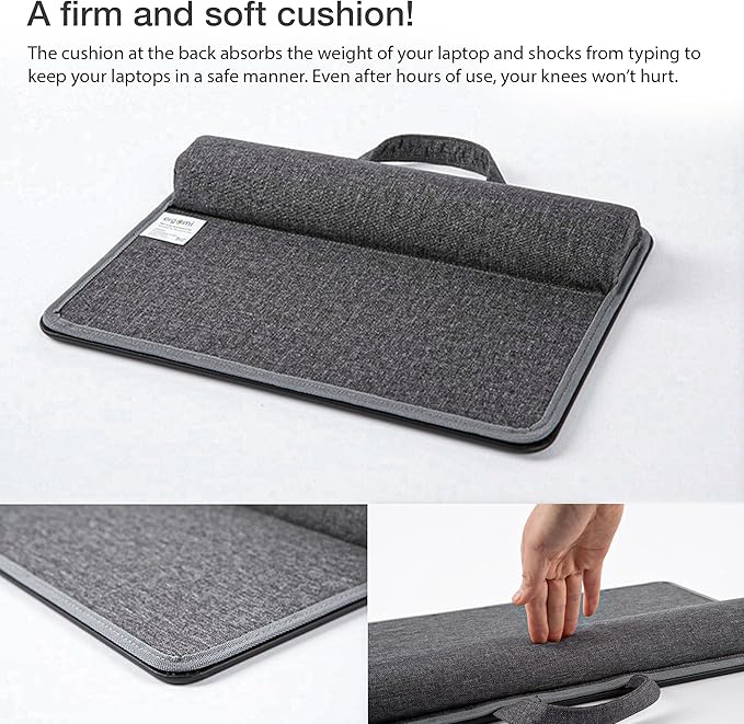 ergomi Lap Desk with Soft Cushion and Wrist Rest – Portable Laptop Desk for Bed, Couch & Home Office, PU Surface Tray with Handle for 15.6 inch Laptop (Medium, Black)