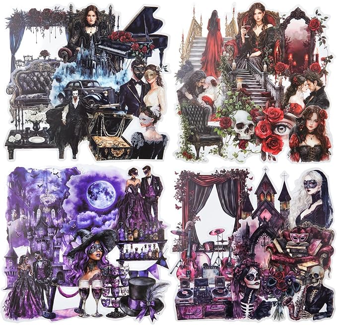 AuriicLeaf Dark Gothic Ballroom PET Sticker Set, 100PCS Vintage Dance Ephemera for Scrapbooking, Journaling, DIY Crafts, and Planner Supplies