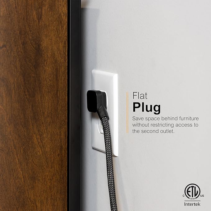 GE UltraPro 10-Outlet Surge Protector with USB, 2 USB-A, 1 USB-C, 4 Ft Braided Extension Cord, Multi Plug Outlet Extender, Adapter Spaced, Flat Plug, 3540 Joules, Charging Station, Black, 81785