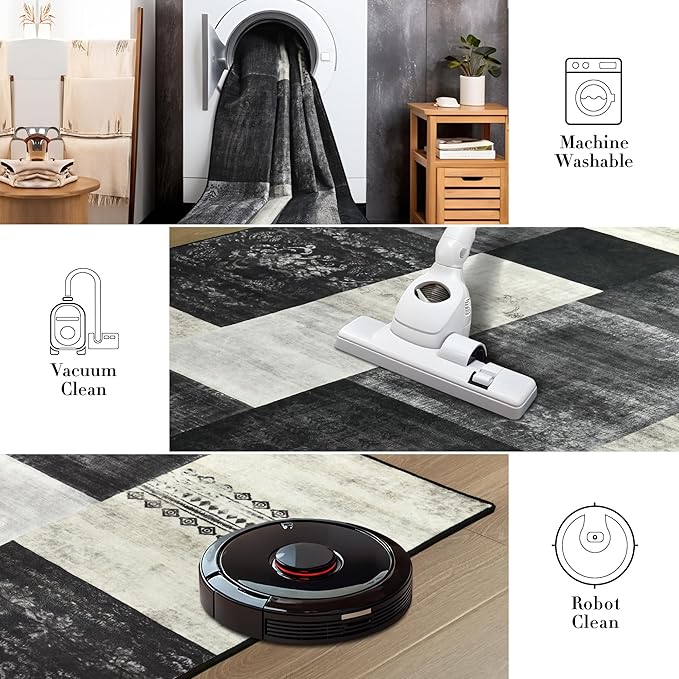Tepook 4x6 Area Rugs for Living Room, Modern Large Geometric Rug for Bedroom, Washable Patchwork Rug Indoor Non Slip Throw Carpets for Dining Room Office Farmhouse Home Decor, Black and White
