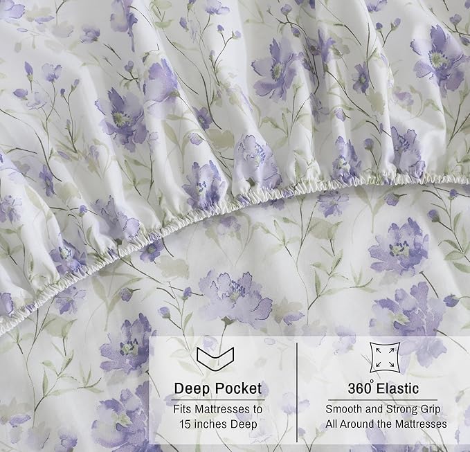 RUVANTI 100% Organic Cotton Sheets Full Size, Percale Weave, GOTS Certified, 4-Piece Set, Deep Pocket 15", Crisp & Breathable, Soft Durable Bedding, Sábanas Algodón Orgánico – Heather