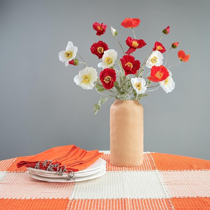 6PCS Dark Orange Poppy Flowers Artificial Silk Faux Poppies Bouquet with Long Stems for Outdoor Indoor Home Kitchen Halloween Fall Decor