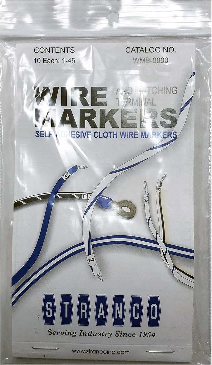 Sherco-Auto 450 Pieces (1-45) Wire Marker Labels for Cable Management - Waterproof Vinyl Adhesive Cloth Label Stickers Book - 10 Pages with 45 Labels Each - Tear Resistance Cable Tags - Made in USA
