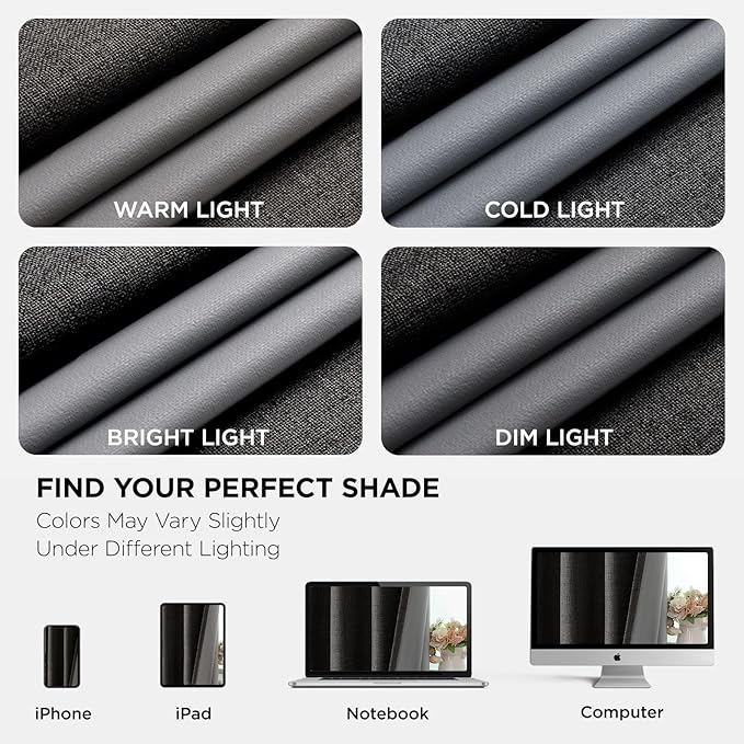Joydeco Blackout Curtains 84 Inches Long 2 Panels Burg, Room Darkening Curtains for Bedroom, 100% Black Out Textured Thermal Drapes Privacy Protection 2 Panels Set(W52 x L84 Inch, Charcoal Grey)