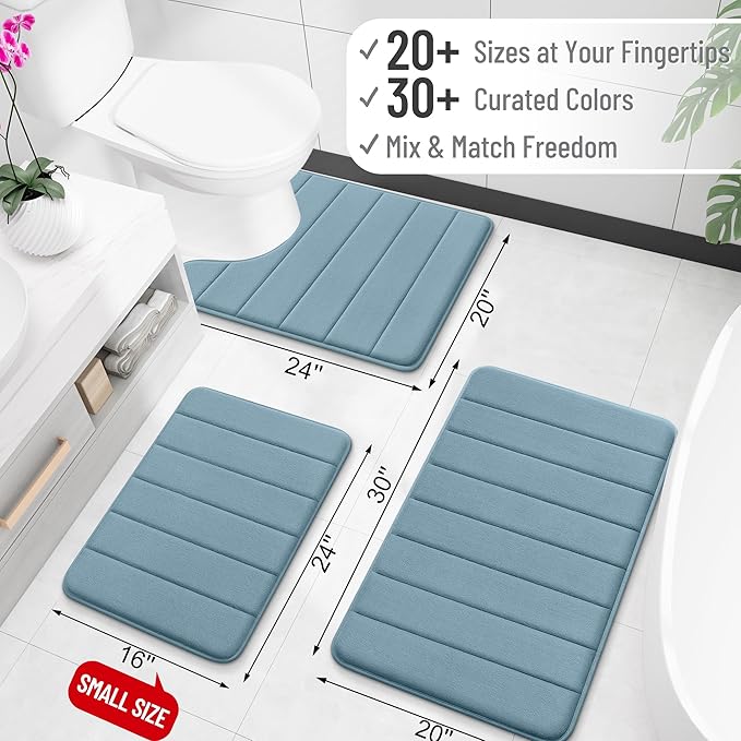 OLANLY Memory Foam Bath Mat 34x21, Super Soft Absorbent Bathroom Rugs, Quick Dry, Machine Washable Shower Floor Rugs, Bathmat Carpet, Bathroom Home Decor Accessories, Airy Blue