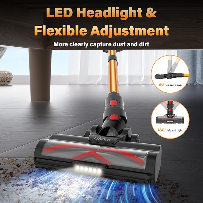 Tikom V500 Cordless Vacuum Cleaner for Home, 40000Pa/450W Stick Vacuum with LED Touch Screen, Charging Wall Dock, Anti-Tangle, Lightweight Handheld Vacuum for Pet Hair, Hard Floor, Carpet