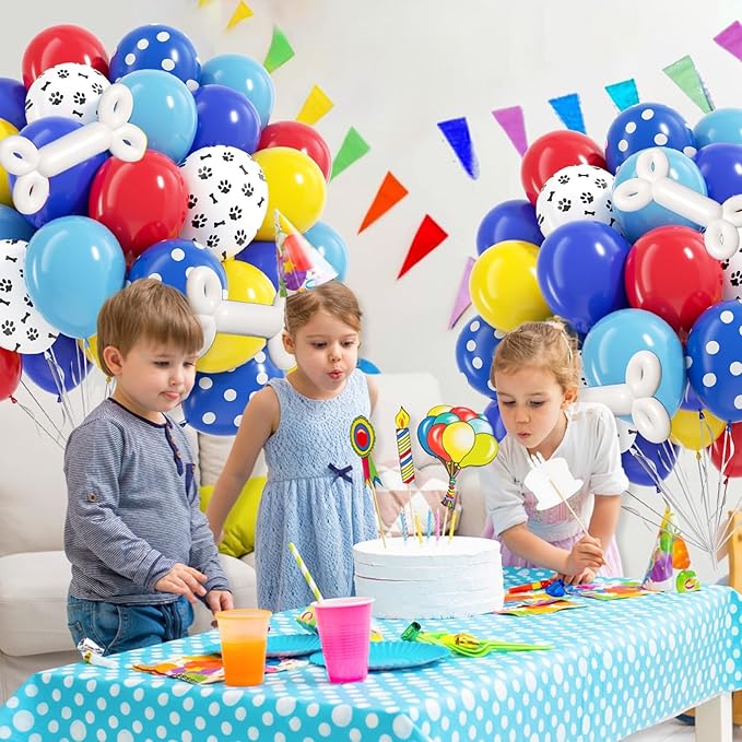 60pcs 12inch Dog Balloons, Royal Blue, Light Blue, Yellow, Red Paw Print for Puppy Dog Paw Birthday Party Decorations