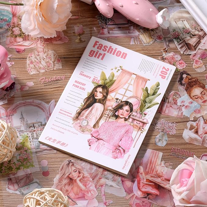 Auguro Scrapbooking Sticker 20 Sheets 120 Pre-Cut PET Fashion Stickers People Sticker Books for journaling Scrapbook Supplies Transparent Stickers