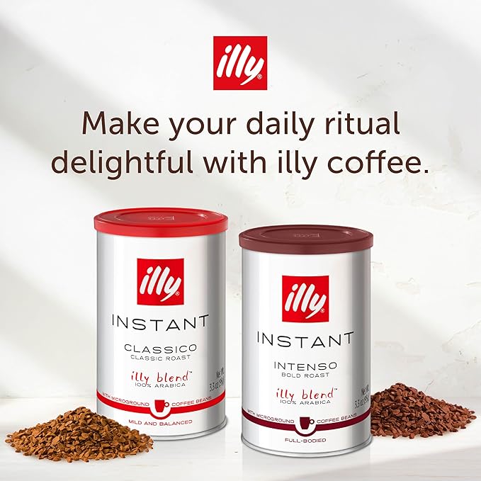 illy Instant Coffee, Intenso Dark Roast, 100% Arabica, Premium Italian Coffee, 3.3oz, 6 Pack