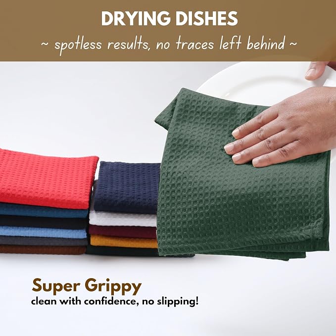 Native Fab 18 Pack Dish Cloths - Soft, Absorbent, Quick Drying, Washable Towels for All Cleaning, Cooking, Baking, 100% Cotton, Ideal for Home, Restaurants, Bars & Multi Purpose Use - Olive Green