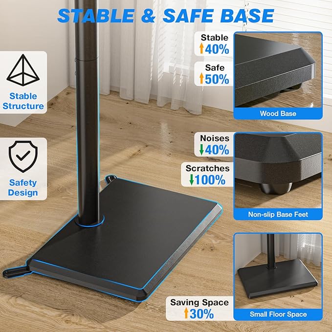 Rfiver Swivel Floor TV Stand with Mount for 32-60 inch TVs up to 88 lbs, Height Adjustable Tall TV Stand with Wood Base, Saving Space Design for Bedroom, Living Room and Corner, Max VESA 400x400mm