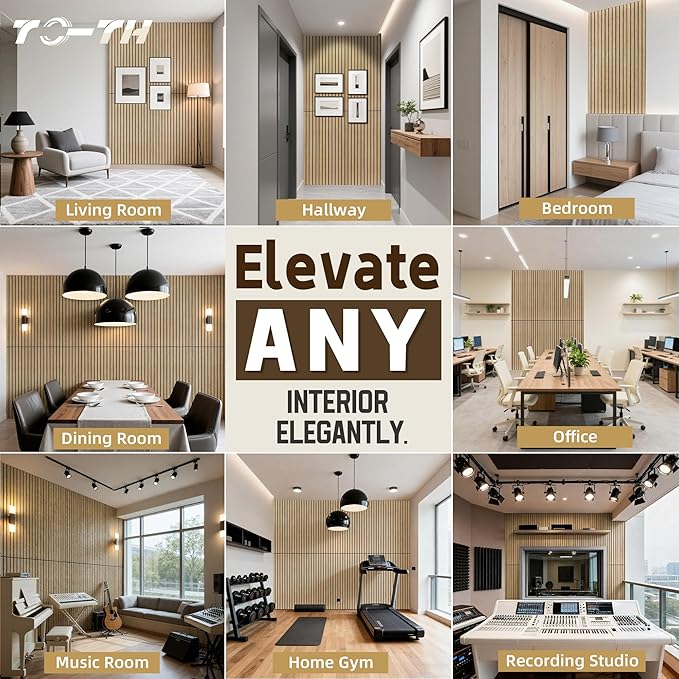 TO-TH Wood-Look Acoustic Panel, 4 Pack 47.2” x 23.6” Soundproof Wall Panels, Decorative Sound Absorbers Large Acoustic Panels for Home, Office, Basement, Teak