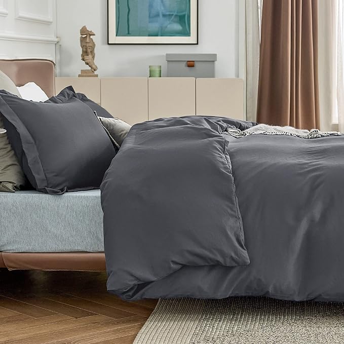 Bedsure Duvet Cover Queen Size - Soft Double Brushed Bedding Set for Kids & Adults, Zipper Closure, 3 Pieces, Includes 1 Duvet Cover (90"x90") & 2 Pillow Shams, NO Comforter, Dark Grey
