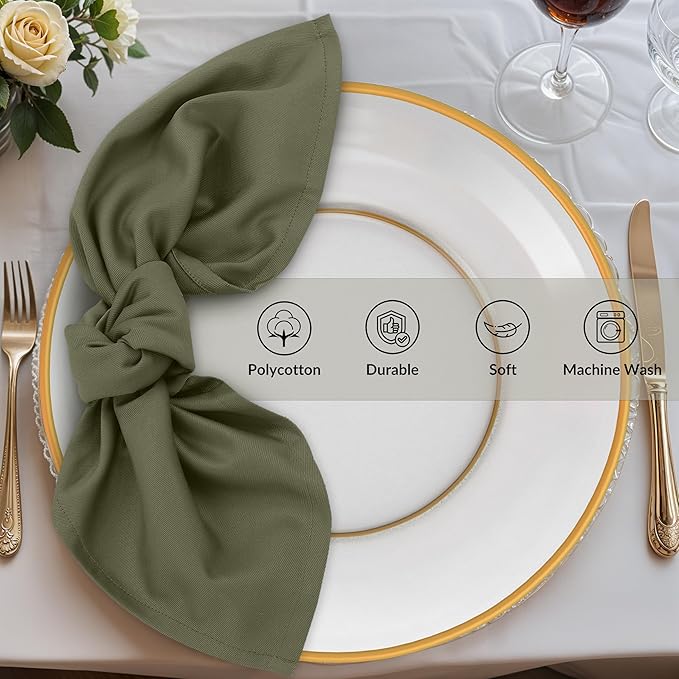 Zoyer Cloth Napkins Set of 12, 18x18 Inches Cotton Enrich Napkins Cloth ‎Washable, Soft & Durable Dinner Napkins for Parties, Wedding, Christmas, ‎Thanksgiving & Everyday Use - Martini Olive