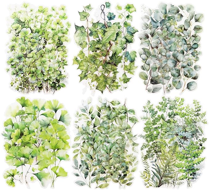 AuriicLeaf Botanical Leaf PET Stickers Set, 120PCS Transparent Plant Ephemera for Scrapbooking, Journaling, DIY Crafts, and Planner