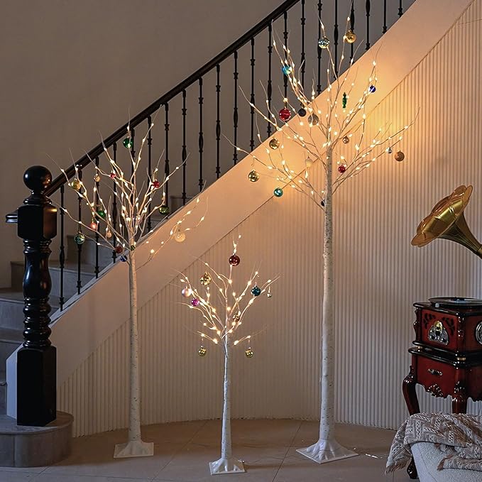LED Birch Tree Lights, 8ft Trees with Warm White Lights, Outdoor Indoor Christmas Wedding Party Decor