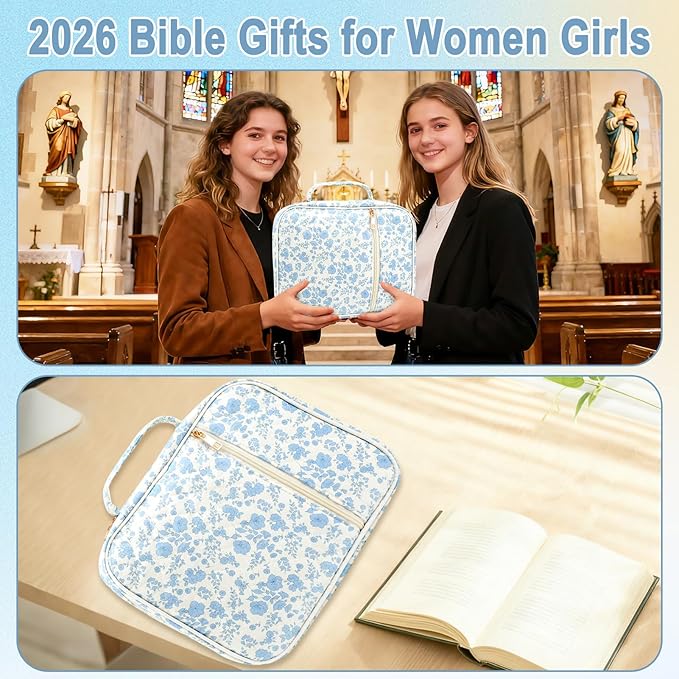 Lestp Bible Cover Case Study Supplies for Women Gifts Large Bible Cover with Highlighters Pens Tabs Cute Quilted Carrying Case Journal Kit Accessories Christian Gifts Sticky Notes A