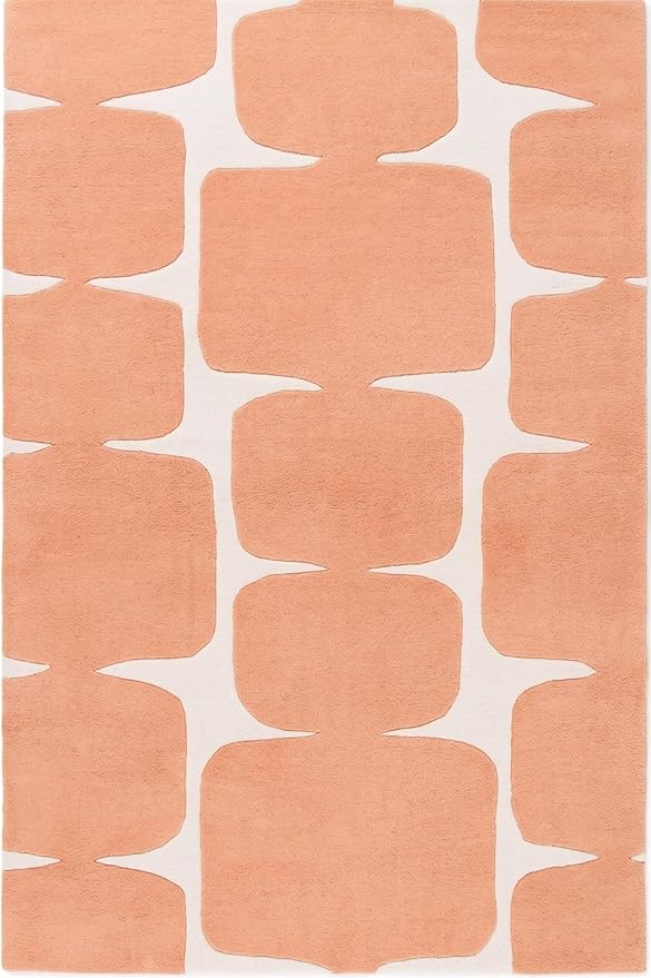 Restoration and Renovation Modern Wool Area Rug - Contemporary Abstract Geometric Design, Thick & Soft Hand-Tufted Carpet - Ideal for Indoor Decor in Living Room, Bedroom (Peach, 5' x 8')