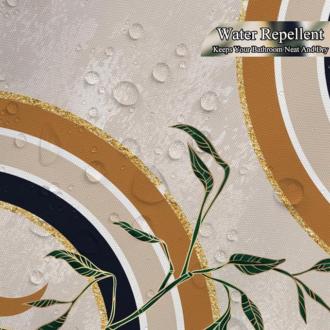 Green Brown Boho Shower Curtain Mid Century Abstract Plant Tropical Leaves Bath Curtain Modern Minimalist Geometric Arch Bath Decor Waterproof Polyester Fabric with Hooks 72x84 inch