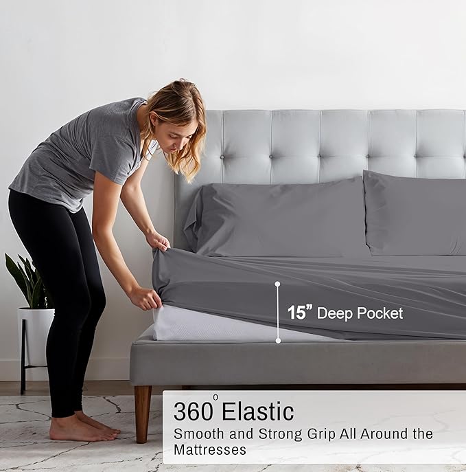 RUVANTI 100% Organic Cotton Sheets King Size, Percale Weave, GOTS Certified, 4-Piece Set, Deep Pocket 15", Crisp & Breathable, Soft Durable Bedding, Sábanas Algodón Orgánico – Silver Filigree
