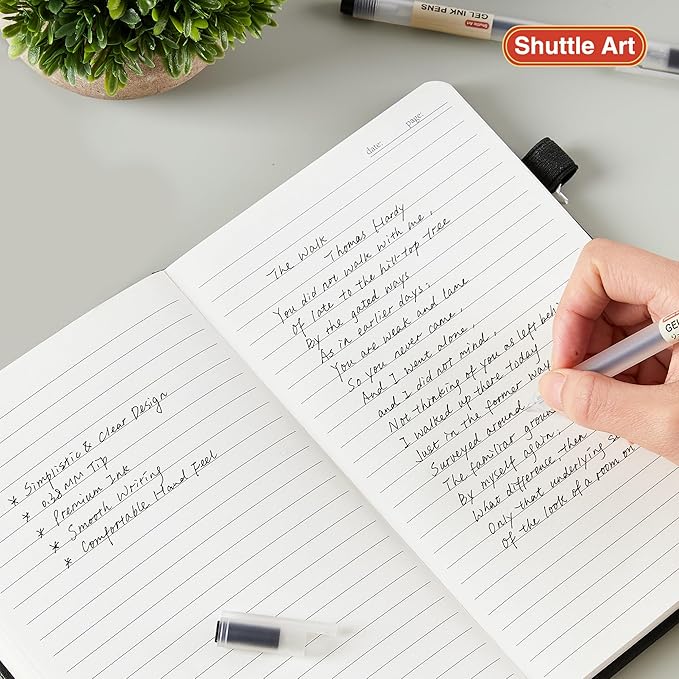 Shuttle Art Gel Ink Ball Point Pens, 15 Pack Black Japanese Style Pens, 0.38mm Extra-Fine Ballpoint Pens for Home, School and Office