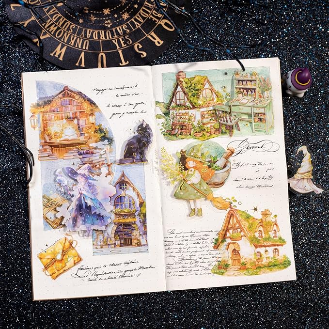 AuriicLeaf Magic-Themed PET Sticker Set, 80PCS Fantasy Adventure Stickers for Scrapbooking, Journaling, DIY Crafts, and Art Supplies