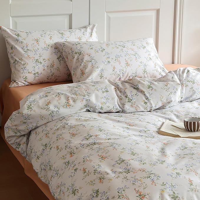 HighBuy Grey Comforter Set Twin XL Size Boho Style with Blue Flower Botanical Bedding Comforter for Cute Cottage Bedding Collection All Season,Decorative Elegant Cozy Cooling Comforter