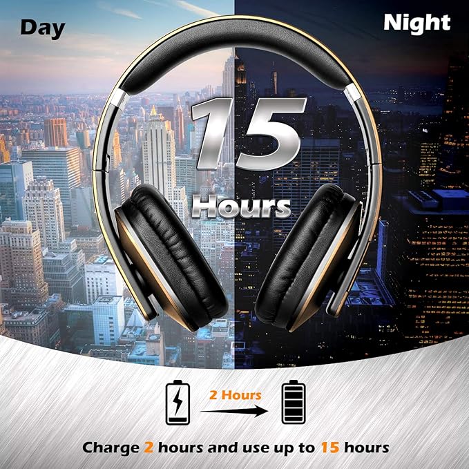 August EP650 Bluetooth Wireless Over-Ear Headphones with aptX Low Latency, NFC, Multipoint Pairing, Wired Option, Built-in Microphone - Gold