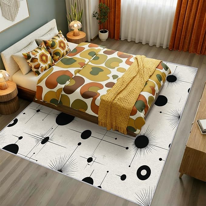 Starburst Rug 7x9 Retro Mid Century Modern Pattern Area Rugs for Living Room, Bedroom, Starburst Home Decor Accessories Indoor Carpet, Non Slip & Machine Washable