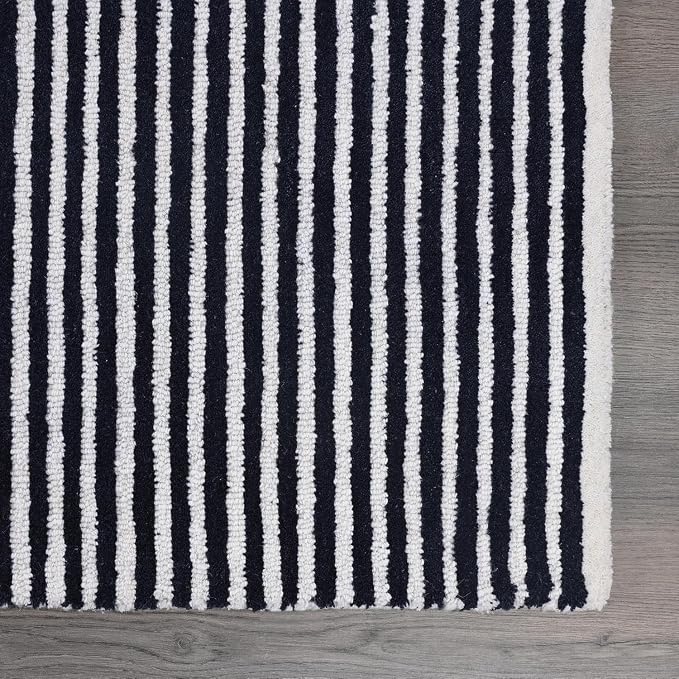 Modern Handmade Wool Area Rug, Abstract Curved Line Geometric Carpet for Living Room Bedroom, Contemporary Tufted Indoor Rug with Soft Pile and Cotton Backing (Ink, 5' x 7')