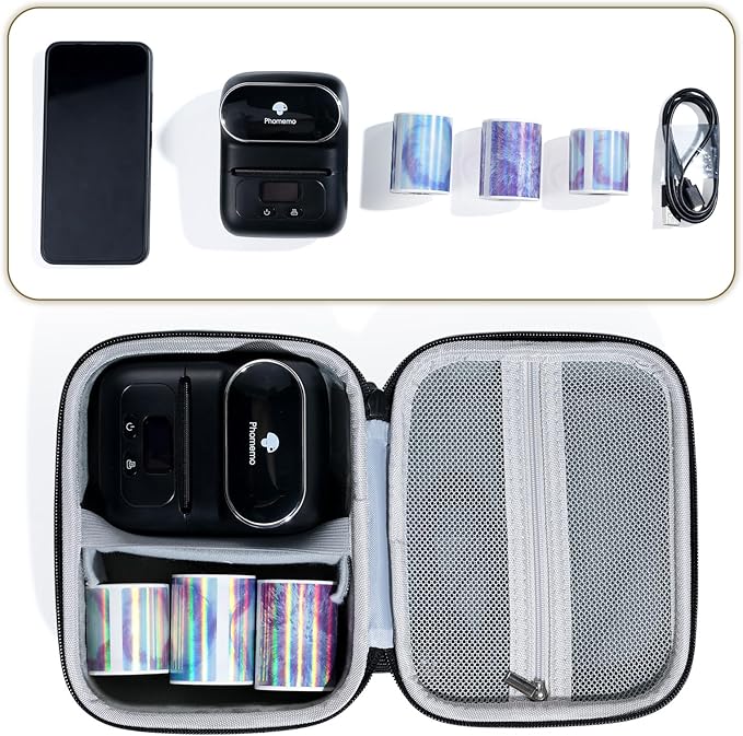 Phomemo Case for M110/M220/M250/M221/M108 Label Maker,Oxford Fabric Waterproof & Shockproof Portable Label Printer Storage Bag for Labels Roll, USB Cable, Black (Only Bag)