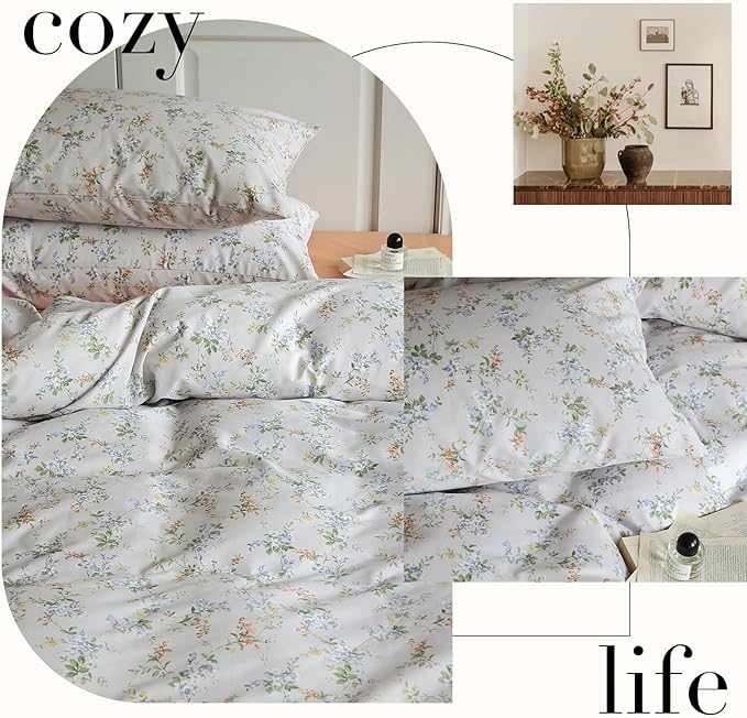LifeTB Retro Flower Duvet Cover King Vintage Style Botanical Duvet Cover Farmhouse Garden Floral Bedding Set Cottagecore Duvet Cover Set Wildflower Botanical Comforter Cover for Girls Women