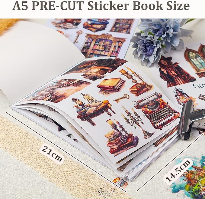 Snycler Sticker Book - 20 Sheets Vintage PET Stickers for Scrapbooking, Junk Journaling, Ephemera, and Decorative Crafts-The Secrets of Wizards