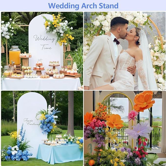 Metal Arch Backdrop Stand and Cover Set 7.2 ft, Wedding Arch Stand with White Cover for Party, Birthday, Wedding, Bridal Shower, Baby Shower (White, 7.2 ft)