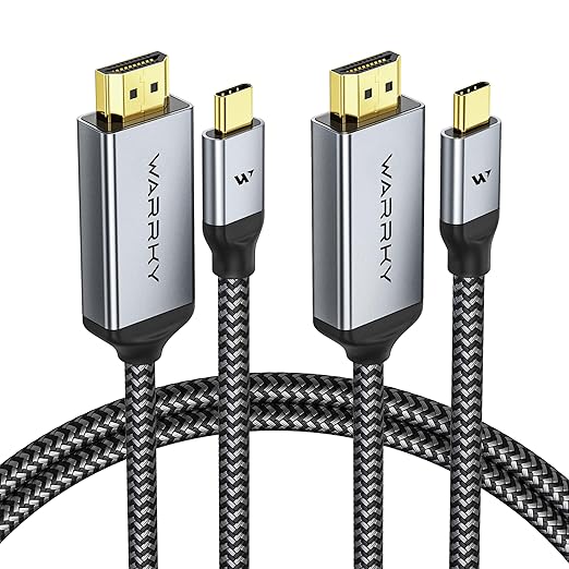 WARRKY 4K 60Hz USB C to HDMI Cable 3.3ft 2Pack [Anti-Interference Gold-Plated Plugs] Aluminum Type-C to HDMI 2.0 Cord, Thunderbolt 3/4/5 Compatible for iPhone 15/16 Series, MacBook, iMac, iPad, Galaxy