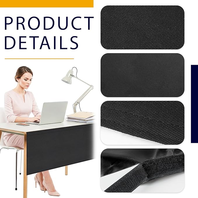 48" Under Desk Privacy Panel Self-Adhesive Modesty Panel 600D Heavy Duty Desk Skirt Privacy Divider for Office Home or Standing Workstation Concealer Shield