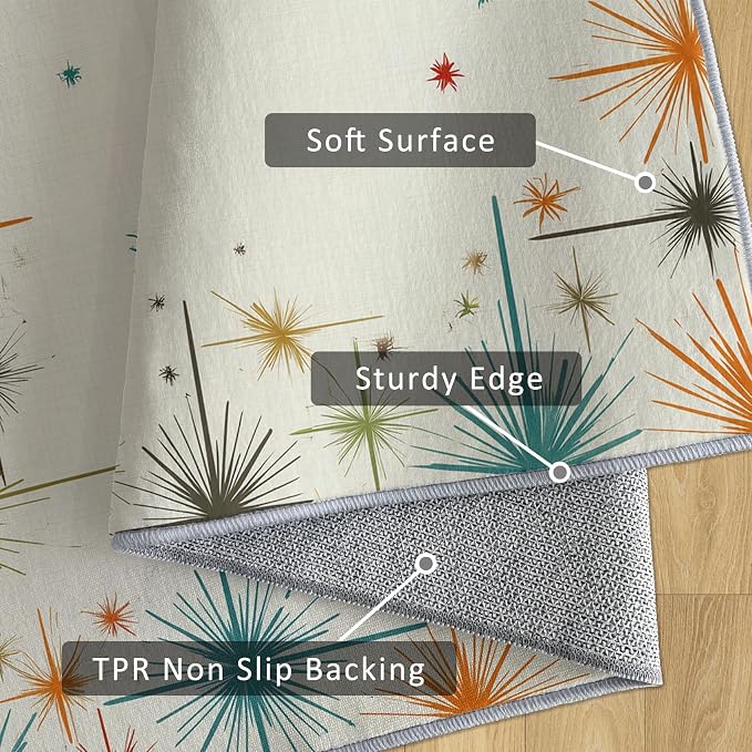 Mid Century Modern Rug 5x7 50s 60s Retro Starburst Pattern Area Rugs for Living Room, Bedroom, Mid Century Modern Home Decor Accessories Indoor Carpet, Non Slip & Machine Washable