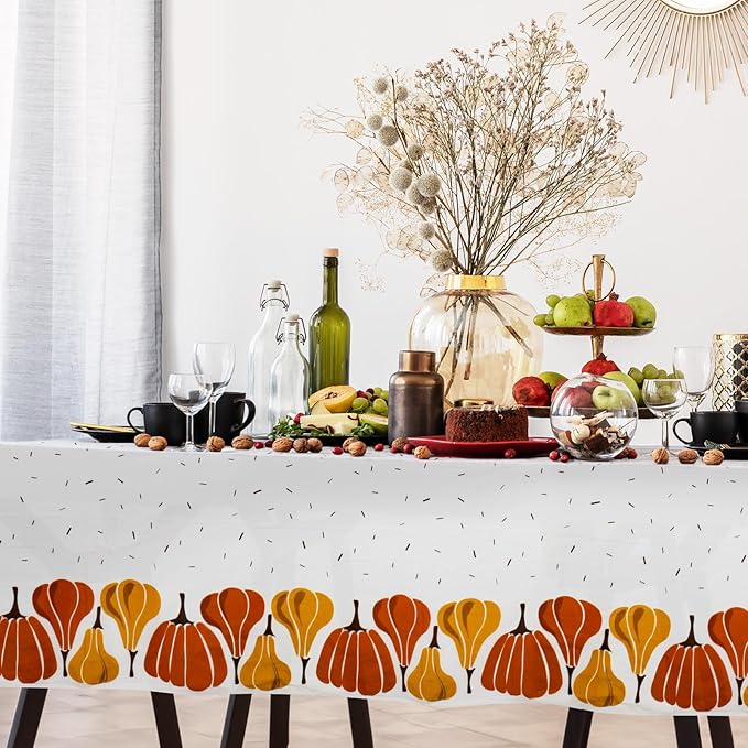 Thanksgiving Tablecloths, 6-Pack Disposable Plastic Table Covers, Pumpkins Pattern, 54 x 108 Inches, Party Decorations