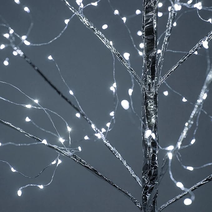 4 Ft Silver Fairy Light Tree Artificial Tree Bedrom Décor Indoor Tree, 390 Cool White LED Lights