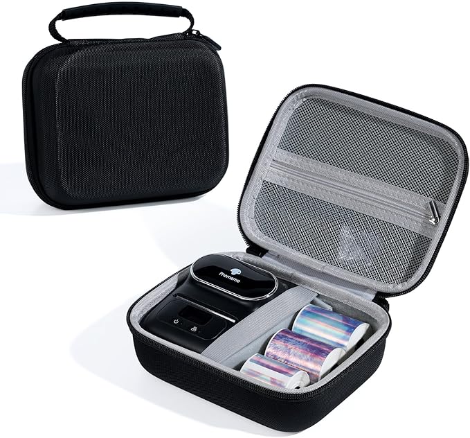 Phomemo Case for M110/M220/M250/M221/M108 Label Maker,Oxford Fabric Waterproof & Shockproof Portable Label Printer Storage Bag for Labels Roll, USB Cable, Black (Only Bag)
