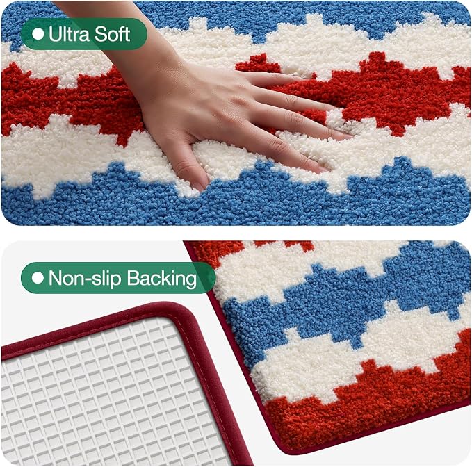 LUMI Bathroom Rugs with Wave, Soft Absorbent Bath Mat for Modern Home Decor, Non-Slip Quick-Dry Bath Rug, Machine Washable Floor Mat for Shower and Tub, Entryway, 16"x24", Azure Wave