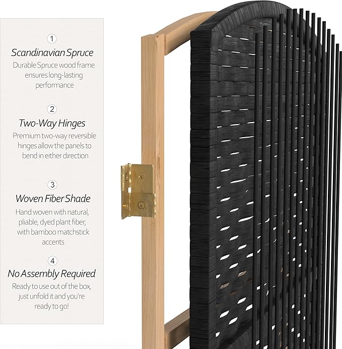 Red Lantern 3 ft. Short Diamond Weave Fiber Folding Screen - Black - 6 Panel