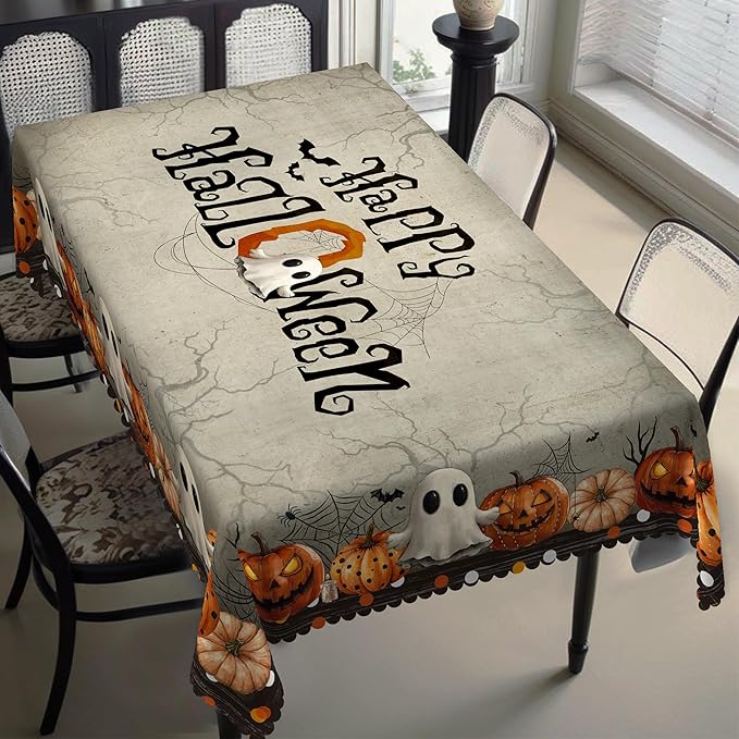 Eikione Rectangular Tablecloth 152x220inch, Happy Halloween Tablecloth Waterproof and Wrinkle-Free, Table Covers, Summer Decorations for Home Dining