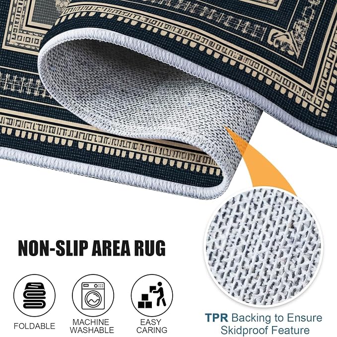 Area Rugs for Living Room, 4x6 Washable Rug Grey Soft Low Pile Non-Slip Carpet Stain Resistant Carpets for Bedroom Dining Room Farmhouse Nursery, Classical Patterned Geometric