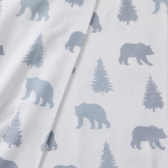 Market & Place 100% Turkish Cotton Flannel Sheet Set | 4 Piece Deep Pocket Novelty Cozy Winter Bed Sheets | Double Brushed for Extra Softness & Comfort | Alpine Collection (Queen, Grey Bears)