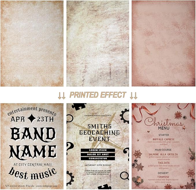 CenterZ 60 Sheets 6 Style Antique Stationary Paper, 8.3 x 11.2 inch A4 Size 100gsm Kraft Double-side Printable Old Aged Vintage Letter Writing Stationery Set for Classic Letters, Poems, Lyrics, Notes