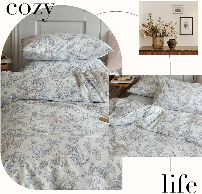 LifeTB Girls Boho Floral Duvet Cover Twin XL 100% Cotton Chic Vintag Floral Bedding Duvet Cover Aesthetic Comforter Cover Botanical Flower Bedding Set Cabin Cottagecore Duvet Cover Twin XL Size