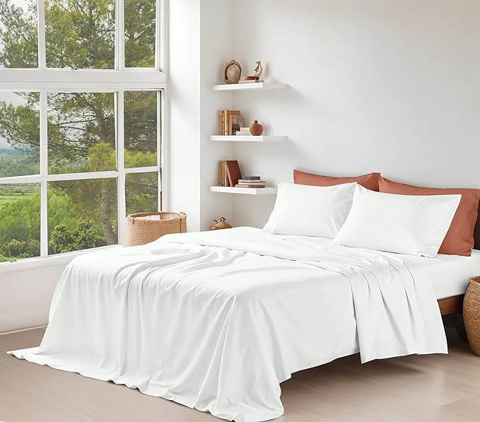 RUVANTI 100% Organic Cotton Sheets Queen Size, Percale Weave, GOTS Certified, 4-Piece Set, Deep Pocket 15", Crisp & Breathable, Soft Durable Bedding, Sábanas Algodón Orgánico – Bit of Blue
