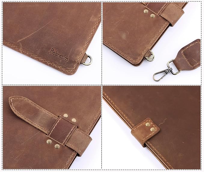 Robrasim Handmade Leather Sketchbook Cover, Artist Sketch Pad Holder for 11"X14" Sketchbook, Drawing Book and Pencil Case, Journal Notebook Portfolio with Shoulder Strap, Artist Gifts, Brown