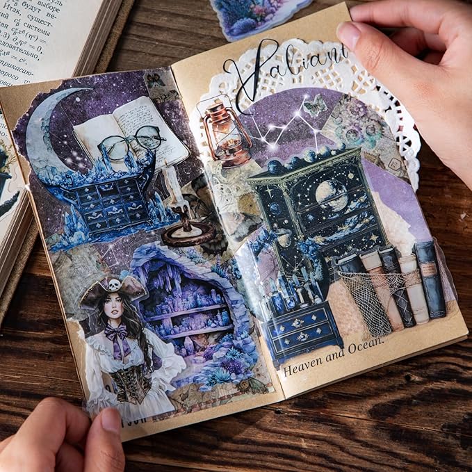 AuriicLeaf Magic Cabinet PET Stickers Set, 60PCS Fantasy Journal Stickers for Scrapbooking DIY Crafts Planner